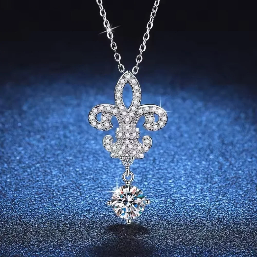 Sterling Silver Plated Fleur De Lis Pendant With Diamond Accents Necklace